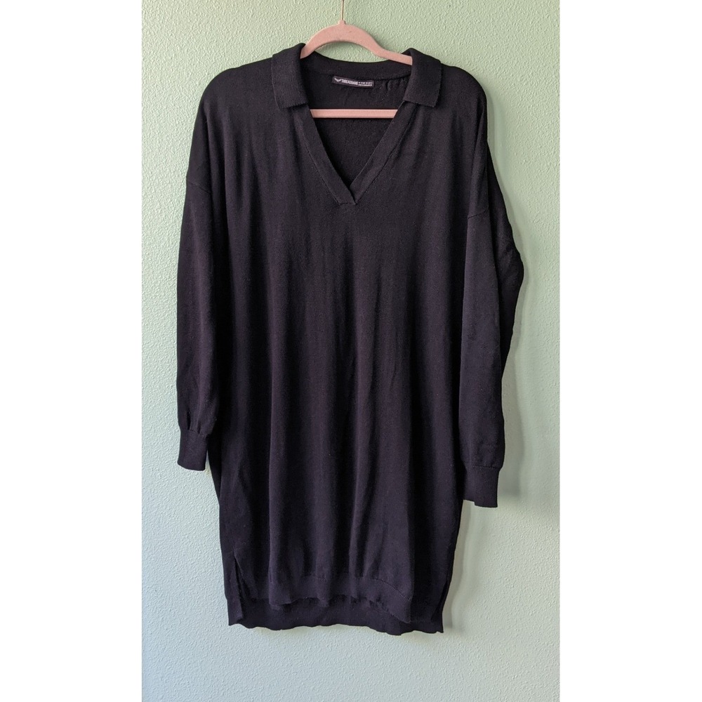 Threadbare Black V-Neck Polo Collar Sweater Dress Long Sleeve Knit Size 6